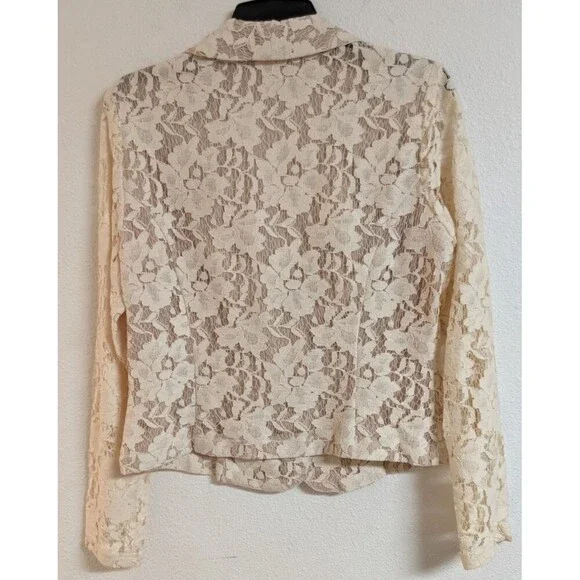 Women's Cabi #249 LACE BLAZER Ivory Cotton Blend Button-Up Jacket Size 6 - Picture 7 of 12